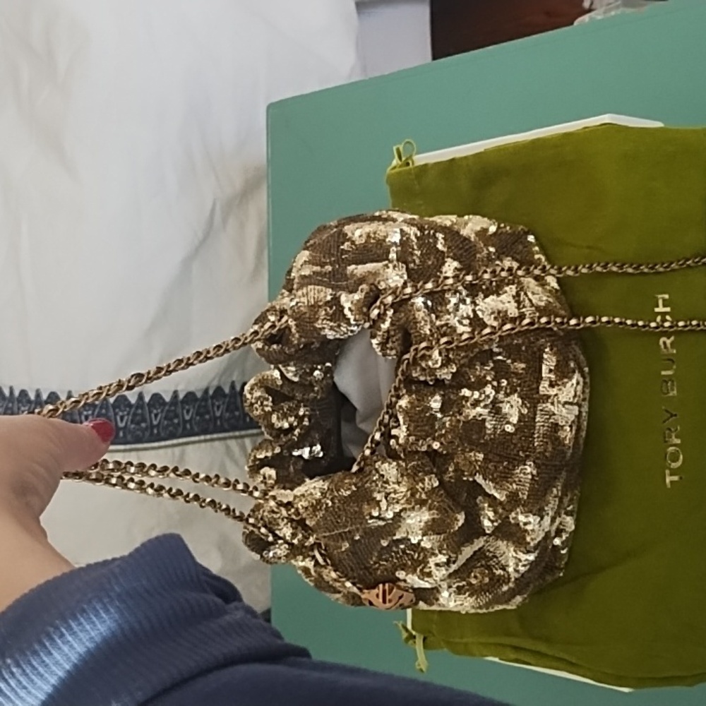 Tory Burch Fleming Gold Sequin Mini Hobo